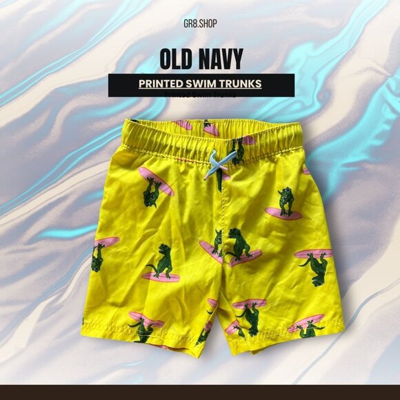 Old Navy Kids 5T Printed Swim Trunks Green Surfing Cat Design Polyester Acrylic - Picture 1 of 5